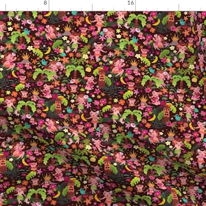 Hula Girls Fabric - Hula Cuties Small By Miss Fluff - Hula Girls Tropical Monkey Birds Florals Cotton Fabric By The Yard With Spoonflower