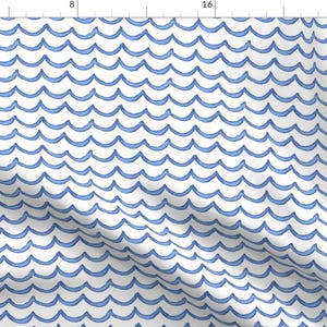Ocean Fabric - Ocean Waves By Hipkiddesigns - Ocean Nautical White Blue Sailing Water Ocean Beach Cotton Fabric By The Yard With Spoonflower