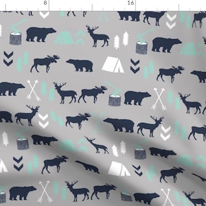 Woodland Camping Fabric - Woodland Bear Moose Forest Arrow Kids Nursery Baby By Charlottewinter - Cotton Fabric By The Yard With Spoonflower