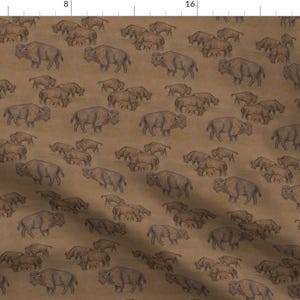 Buffalo Fabric - Bison Buffalo Herd By Eclectic House - Buffalo Bison Brown Animal Cattle Roaming Cotton Fabric By The Yard With Spoonflower