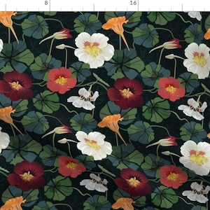 Red Spring Floral Pattern Nasturtium Fabric - Garden Nasturtium By Avisnana - Nasturtium Cotton Fabric By The Yard With Spoonflower