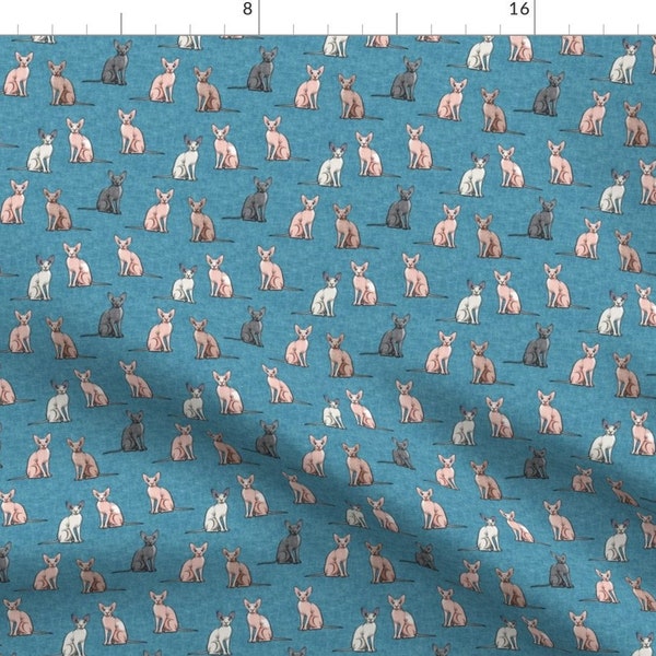 Blue Sphynx Cats. Hairless Cats Fabric - Sphynx Cats by littlearrowdesign -  Sphynx Cat Fabric Feline  Fabric by the Yard by Spoonflower