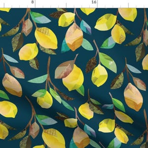 Pop Art Lemon Trees Fabric - Lemon Branches Midnight Citrus By Ceciliamok - Pop Art Citrus Fruit Cotton Fabric By The Yard With Spoonflower