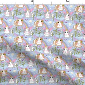 Guinea Pig Fabric - Magical Fairy Guinea Pigs By Lilcubby - Guinea Pig Cute Kids Blue Pink Animal Cotton Fabric By The Yard With Spoonflower