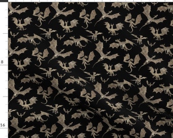 Black Fabric - Small Dragons by sugarpinedesign -  Dragon Fantasy Scales Dragons Mythical Creatures Fabric by the Yard by Spoonflower