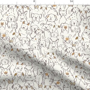 Dogs Fabric - Neutral Pop Doodle Dogs By Cooper+Craft - Dogs White Brown Kids Cartoon Cute Pets Cotton Fabric By The Yard With Spoonflower