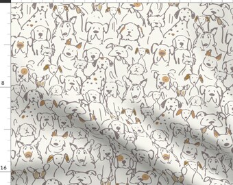 Dogs Fabric - Neutral Pop Doodle Dogs By Cooper+Craft - Dogs White Brown Kids Cartoon Cute Pets Cotton Fabric By The Yard With Spoonflower