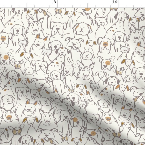 Dogs Fabric - Neutral Pop Doodle Dogs By Cooper+Craft - Dogs White Brown Kids Cartoon Cute Pets Cotton Fabric By The Yard With Spoonflower