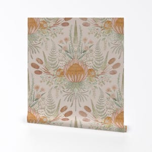 Neutral Flora Damask Removable Peel and Stick Wallpaper - Sage Green Gumtree - Wall Art Wall Decor - Boho Australian Blooms by helenpdesigns