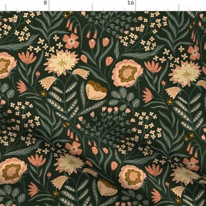Peach Floral Fabric - Becca Soothing Green by scarlet_soleil - Botanical Damask Peach Pink Modern Garden  Fabric by the Yard by Spoonflower