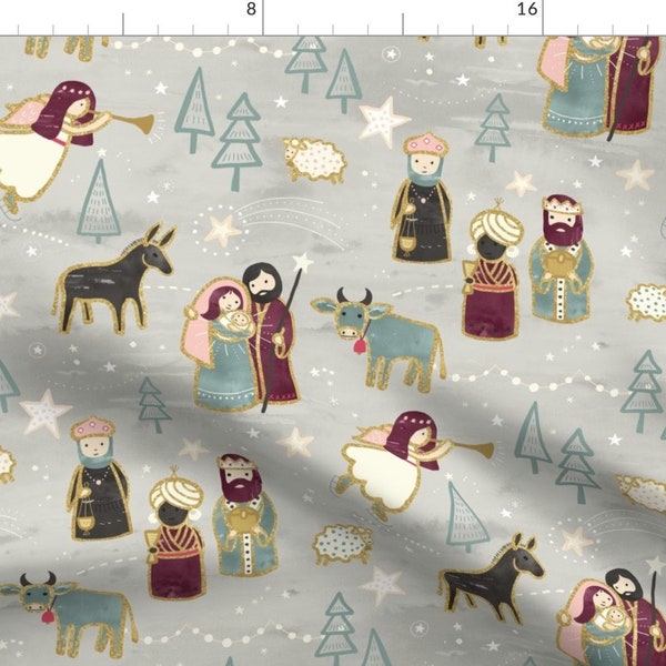 Nativity Scene Fabric - Nativity - The Birth Of Jesus By Marketa Stengl - Nativity Christmas Cotton Fabric By The Yard With Spoonflower