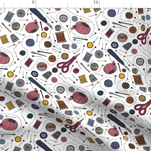 Sewing Notions Fabric - Sewing By Lprspr - Needle Thread Button Scissor Sew Seamstress Cotton Fabric By The Yard With Spoonflower