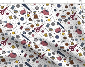 Sewing Notions Fabric - Sewing By Lprspr - Needle Thread Button Scissor Sew Seamstress Cotton Fabric By The Yard With Spoonflower