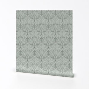 Elegant Damask Wallpaper - Victorian Lace by wildgeraniumdesign - Grey Green Pale Sage Removable Peel and Stick Wallpaper by Spoonflower