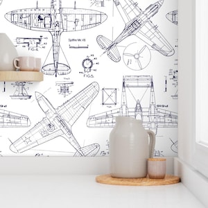 Airplane Peel and Stick Wallpaper - Aviation Aeroplane Doodles - Removable Wall Decor Art - Airplane Patent Drawings by red_raspberry_design image 7