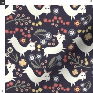 Goat Fabric Goats Frolic Navy By Heidikenney Folk Art Goat and Floral Cotton Fabric By The Yard With Spoonflower Fabrics image 2