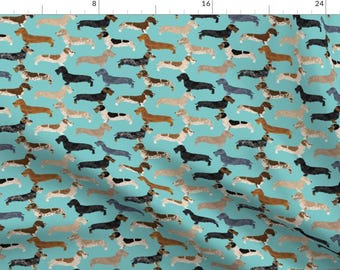 Blue Green Dachshund Fabric - Wire Haired Dachshunds Dogs Pet Dog Cute Wild Boar By Petfriendly - Cotton Fabric By The Yard With Spoonflower