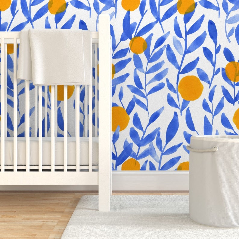 Citrus Wallpaper Modern Lemons Block By Tiffanievanscreates Blue Orange White Fruit Removable Self Adhesive Wallpaper Roll by Spoonflower image 6