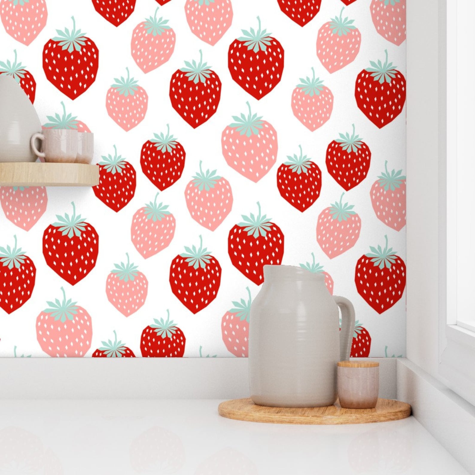 Strawberry Wallpaper Strawberries Pink Red by - Etsy