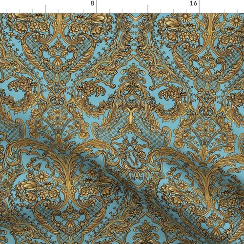 Rococo Fabric Rococo Gold by Olgart Faux Gilt Blue - Etsy