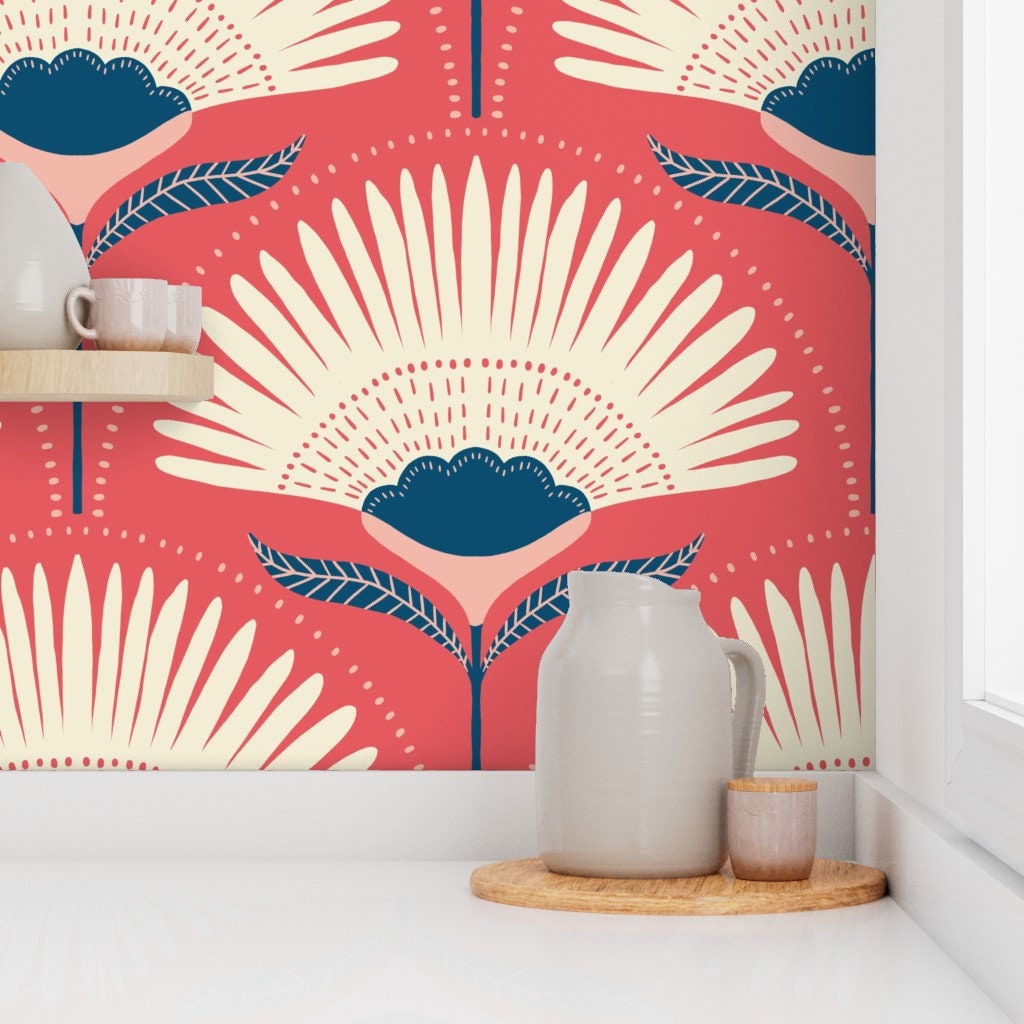 Jumbo Floral Fans Wallpaper Aara Floral by Scarlet_soleil - Etsy Jumbo Floral Fans Wallpaper Aara Floral by Scarlet_soleil - Etsy