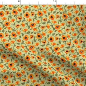 Poppies Fabric - Poppies Yellow By Juditgueth - California Poppies Floral Yellow Green Orange Cotton Fabric By The Yard With Spoonflower