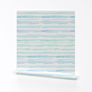 Carta da parati a strisce blu - Strisce blu acquerello di Karolina Papiez - Tessuto di cotone a strisce orizzontali blu tagliato su misura con Spoonflower