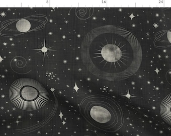 Stars Fabric - Planets & Stars by maeparadise - Space Planets Moon Galaxy Universe Orbit Black Gray  Fabric by the Yard by Spoonflower