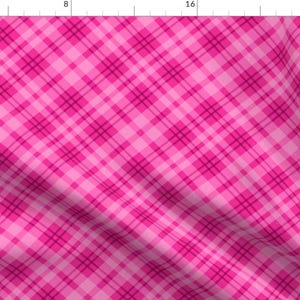 Bright Pink Fabric - Pink Tartan Plaid  by spookishdelight - Tartan Gingham Bubblegum Pink Happy Cheerful Fabric by the Yard by Spoonflower