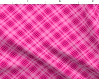 Bright Pink Fabric - Pink Tartan Plaid  by spookishdelight - Tartan Gingham Bubblegum Pink Happy Cheerful Fabric by the Yard by Spoonflower
