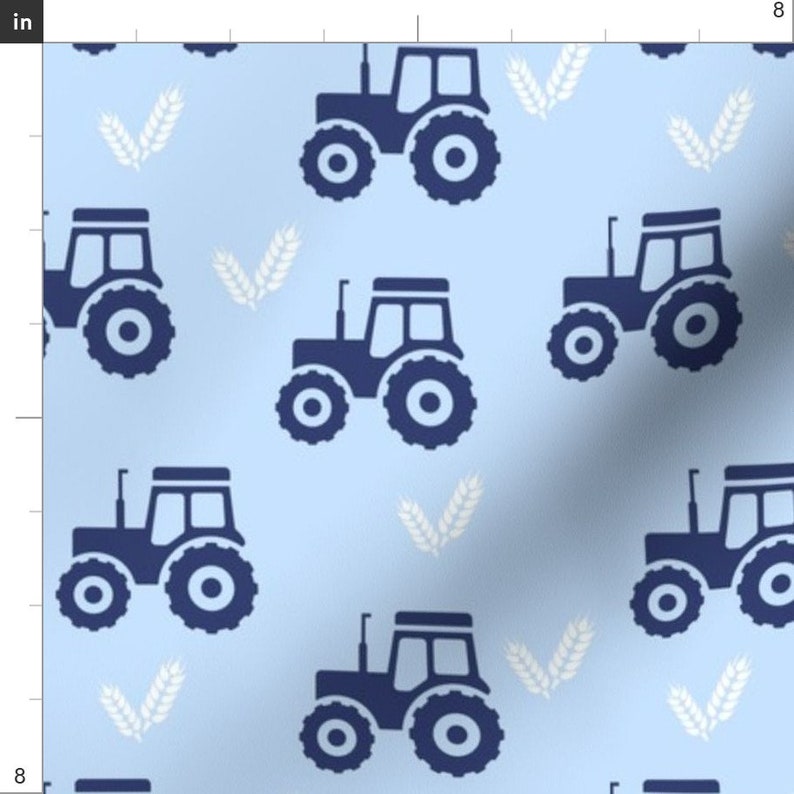 Blue Tractor Fabric Tractor Wheat Light Blue By Lub By Lamb Etsy