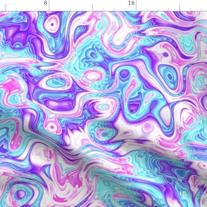 Modern Abstract Fabric - Colorful Psychedelic Swirls by kaleiope_studio - Blue Purple Pink Colorful Marble Fabric by the Yard by Spoonflower