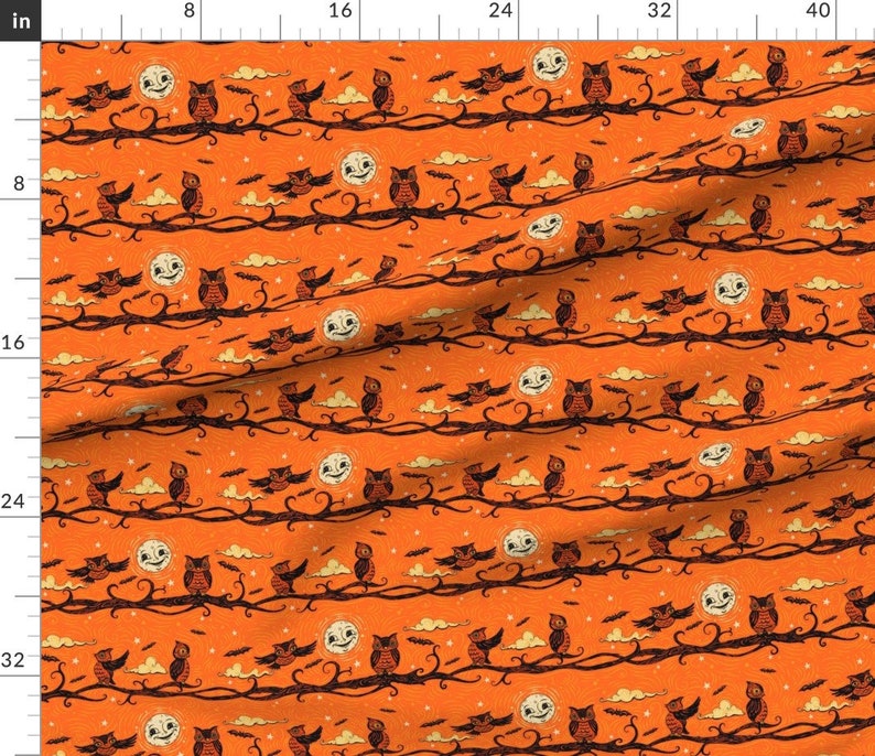 Halloween Fabric Vintage Halloween Full Moon Owls by Etsy