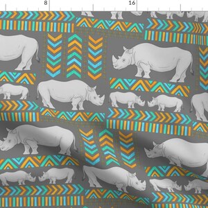Tribal Rhinos Fabric -Tribal Rhinos - Larger Scale By Hazel Fisher Creations- Rhino Tribal Safari Cotton Fabric By The Yard With Spoonflower