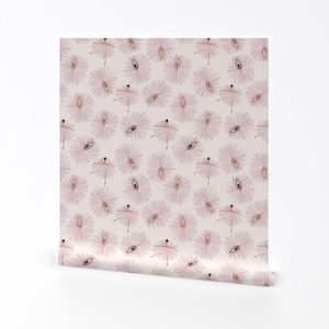 Ballett Tapete - Ballerinas Tanzen Von Nelvis Valenzuela - Weiß Rosa Mädchen Tanzen Entfernbare selbst klebende Tapetenrolle von Spoonflower