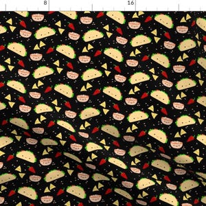Taco Fabric - Taco Tuesday Party By Clayvision - Taco Kawaii Hipster Food Cotton Fabric By The Yard With Spoonflower