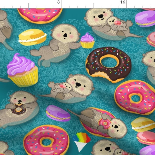 Otters + Sweets Fabric - Otterly Sweet Floatilla By Honoluludesign- Otters Donuts Macarons Sweets Cotton Fabric By The Yard With Spoonflower