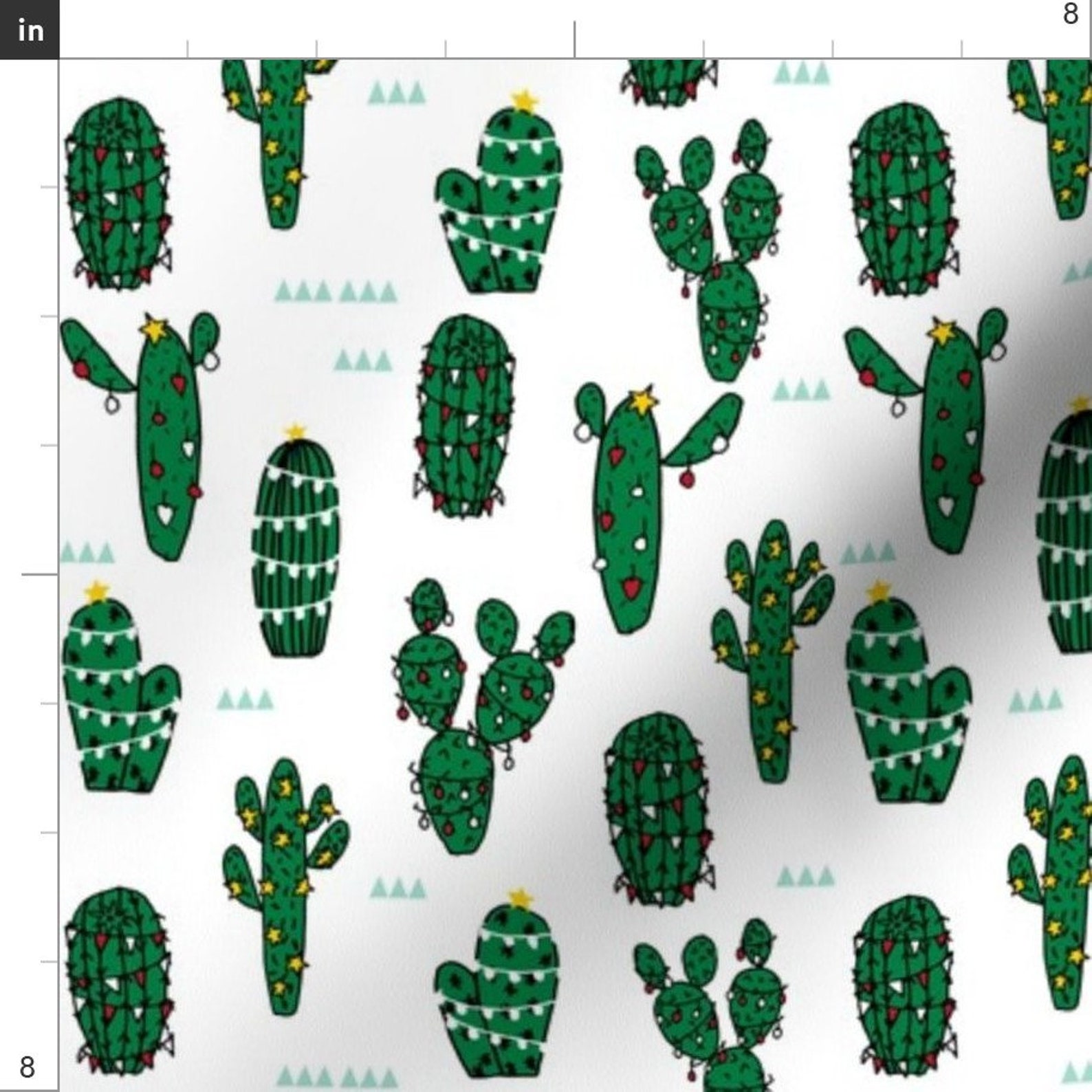 Christmas Fabric Christmas Cactus // Xmas Holiday Fabric | Etsy
