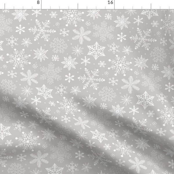 Snowflakes Fabric - Snowflakes Christmas Holiday On Light Gray By Caja Design - Snowflakes Gray Cotton Fabric By The Yard With Spoonflower