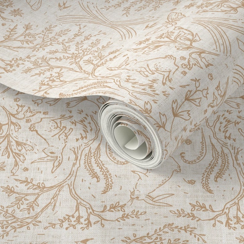 Neutral Toile Wallpaper Garden by Nouveau Bohemian Etsy
