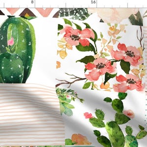 Cheater Quilt Fabric - Western Floral Whole Cloth By Shopcabin- Cactus Blush Pink Green Boho Baby Cotton Fabric By The Yard With Spoonflower