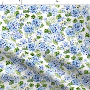 Floral Fabric - Hydrangea Spring Blue by hipkiddesigns - Watercolor Hydrangeas Blue Flowers Green Leaves Fabric by the Yard by Spoonflower