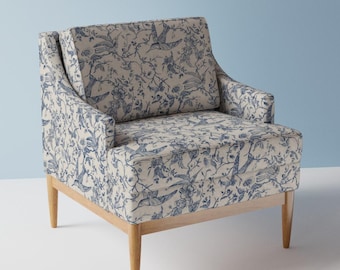 Tela de tapicería Toile Floral Azul - Hummingbird Toile de Bridgettstahlman - Tela Toile Chinoiserie Rococó cortada a medida con Spoonflower