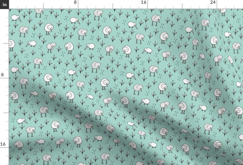 Kiwi Birds Fabric - Cool Kiwi Birds Quirky Animals From New Zealand Mint By Littlesmilemakers - Cotton Fabric By The Yard With Spoonflower image 1