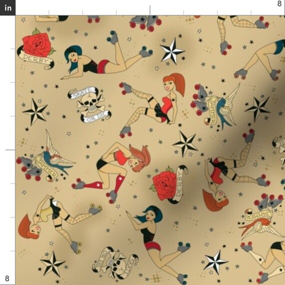 Retro Roller Pin Up Fabric Roller Derby Girls By Etsy