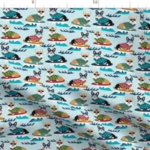 Surfing Corgis Fabric - Corgis Surfing Fabric Tropical Summer Surf Fabric By Petfriendly - Cotton Fabric By The Yard With Spoonflower