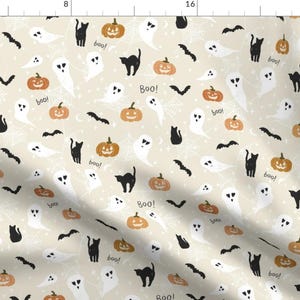 Halloween Fabric - Cute Ghosts And Pumpkins Spooky Boo By Erin Kendal - Neutral Halloween Cute Cotton Fabric By The Yard With Spoonflower