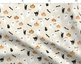 Halloween Fabric - Cute Ghosts And Pumpkins Spooky Boo By Erin Kendal - Neutral Halloween Cute Cotton Fabric By The Yard With Spoonflower