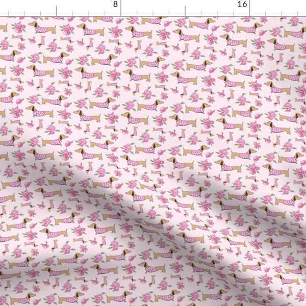 Dachshund Fabric - Dachshund And Peonies By Thesmoothestore - Dachshund Floral Pink Puppy Flowers Cotton Fabric By The Yard With Spoonflower