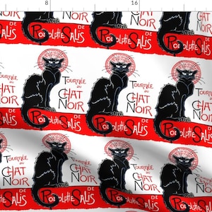 Black Cats Fabric - Cat Vintage Retro Kitsch Tournee Du Le Chat Noir By Raveneve - Vintage Cat Cotton Fabric By The Yard With Spoonflower